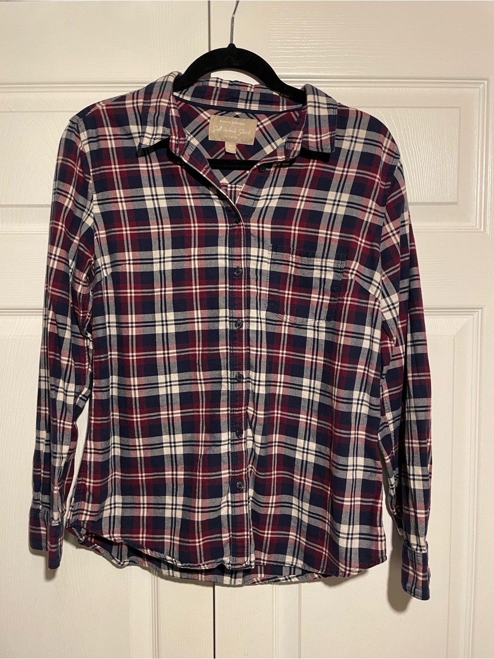 Banana Republic Plaid Button-Up Shirt - Navy, Magenta & White